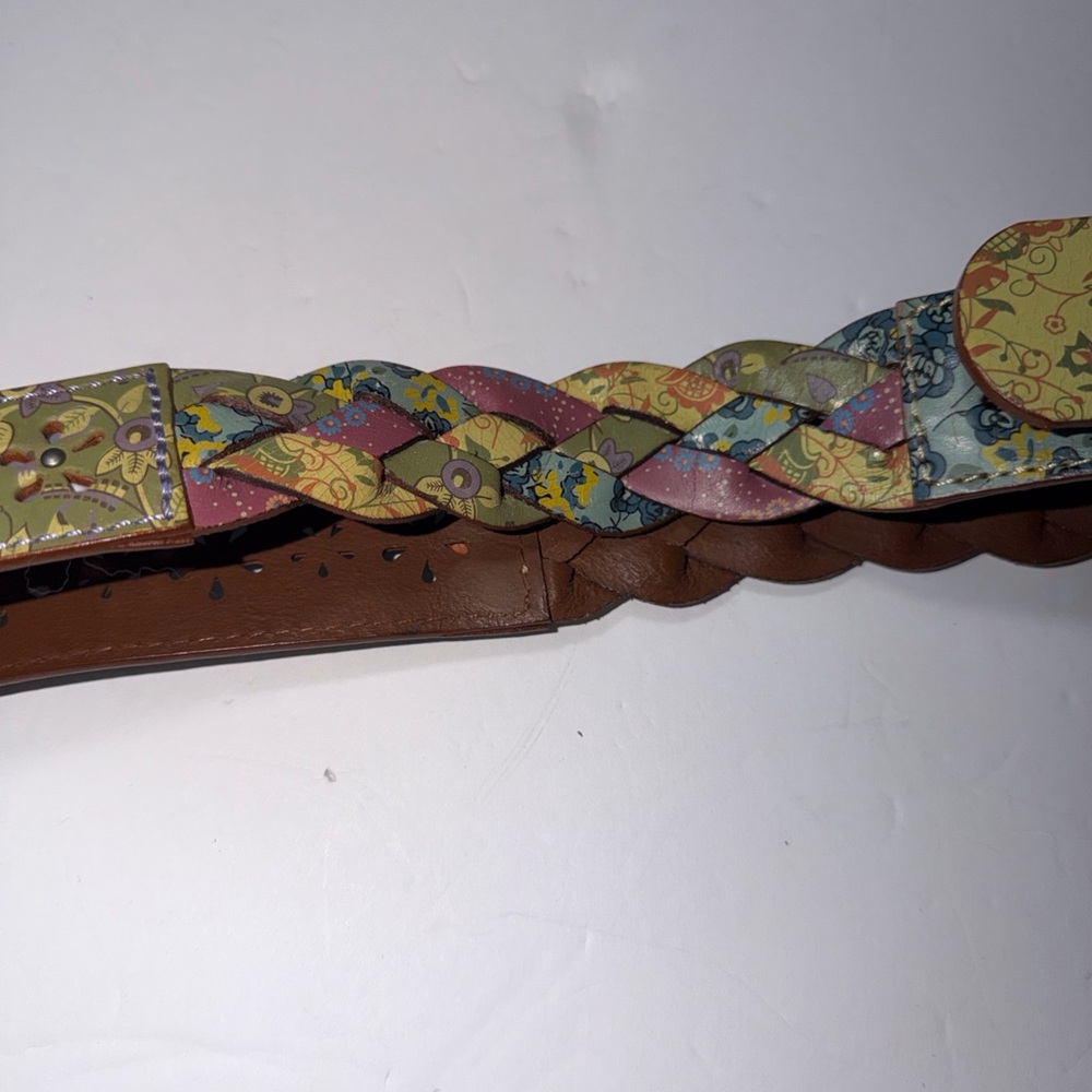 Fossil Leather Brown Multicolor Patchwork BOHO Be… - image 8